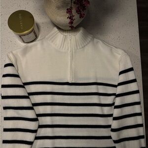 SHEIN Black and White Striped Cowl Neck Sweater